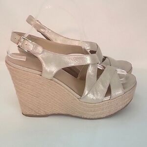Via Spiga Gold Metallic Leather Platform Sandals Sz 10